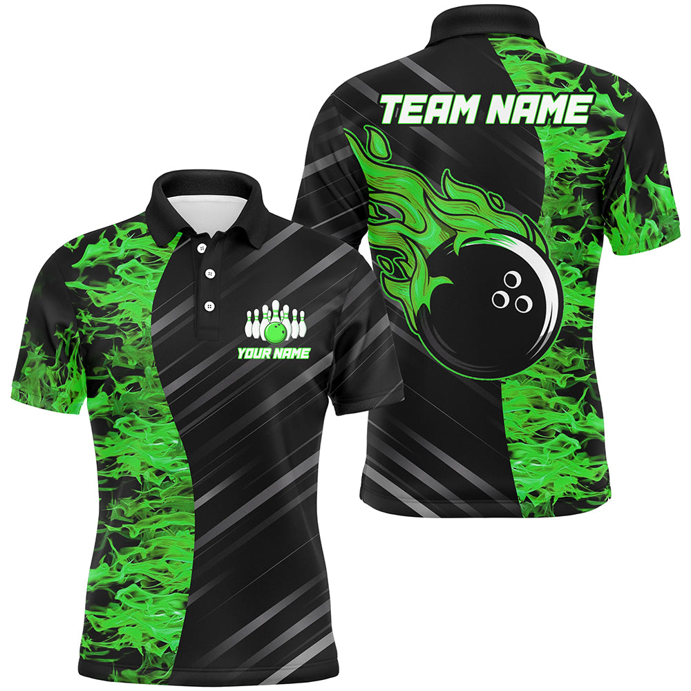 Green Flames Custom Bowling Polo Shirt for Men and Women B487