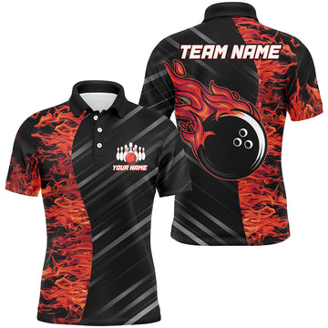 Custom Red Flames Bowling Polo Shirt for Men and Women B487