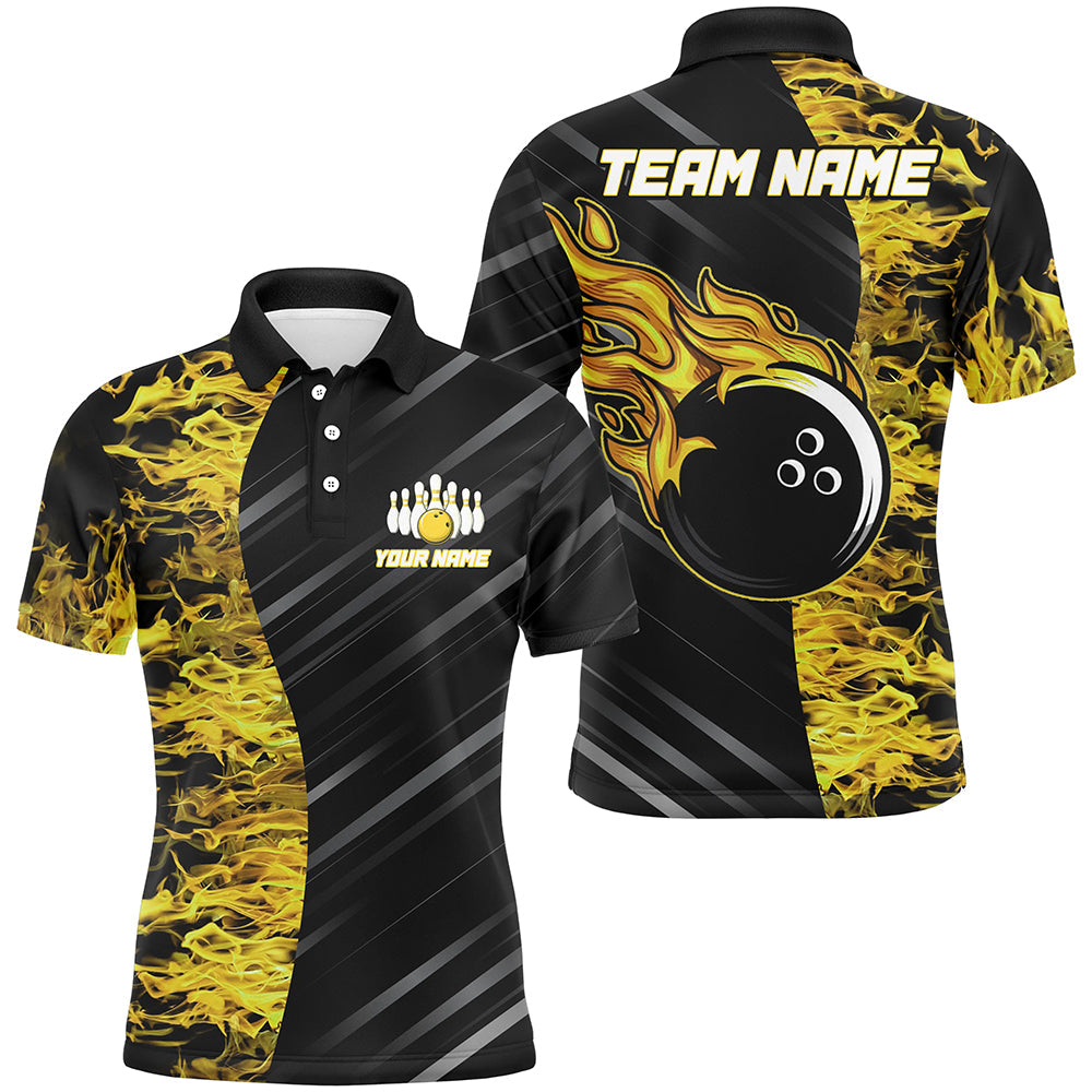 Custom Yellow Flames Bowling Polo Shirt for Men and Women B487