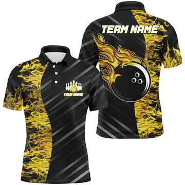 Custom Yellow Flames Bowling Polo Shirt for Men and Women B487