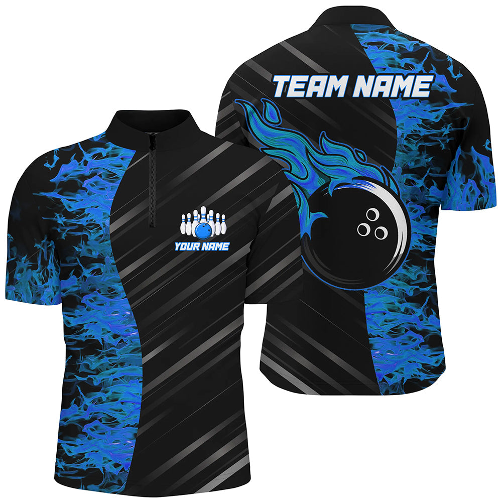 Custom Blue Flames Bowling Polo Shirt for Men and Women B487