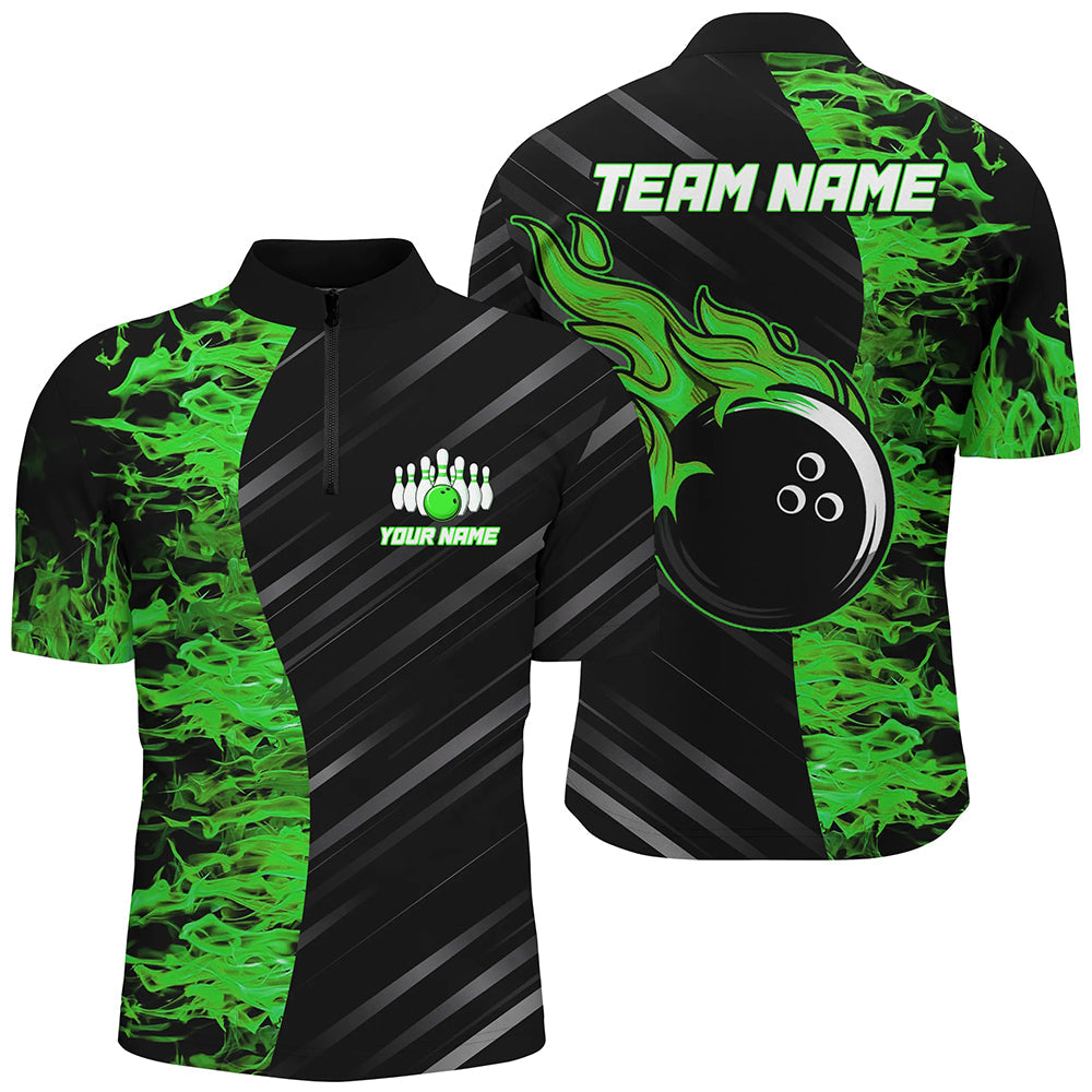 Green Flames Custom 1/4 Bowling Jersey for Men and Women B487