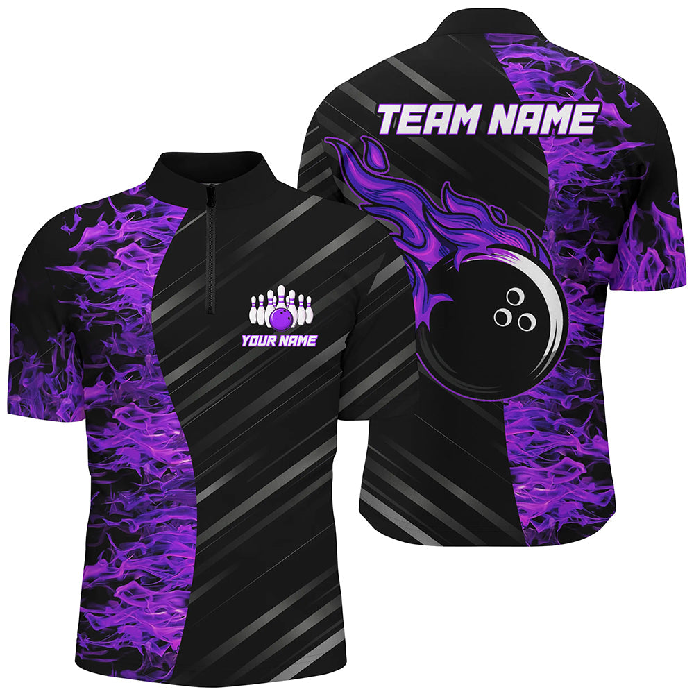 Custom Purple Flames 1/4 Bowling Jersey for Men and Women B487