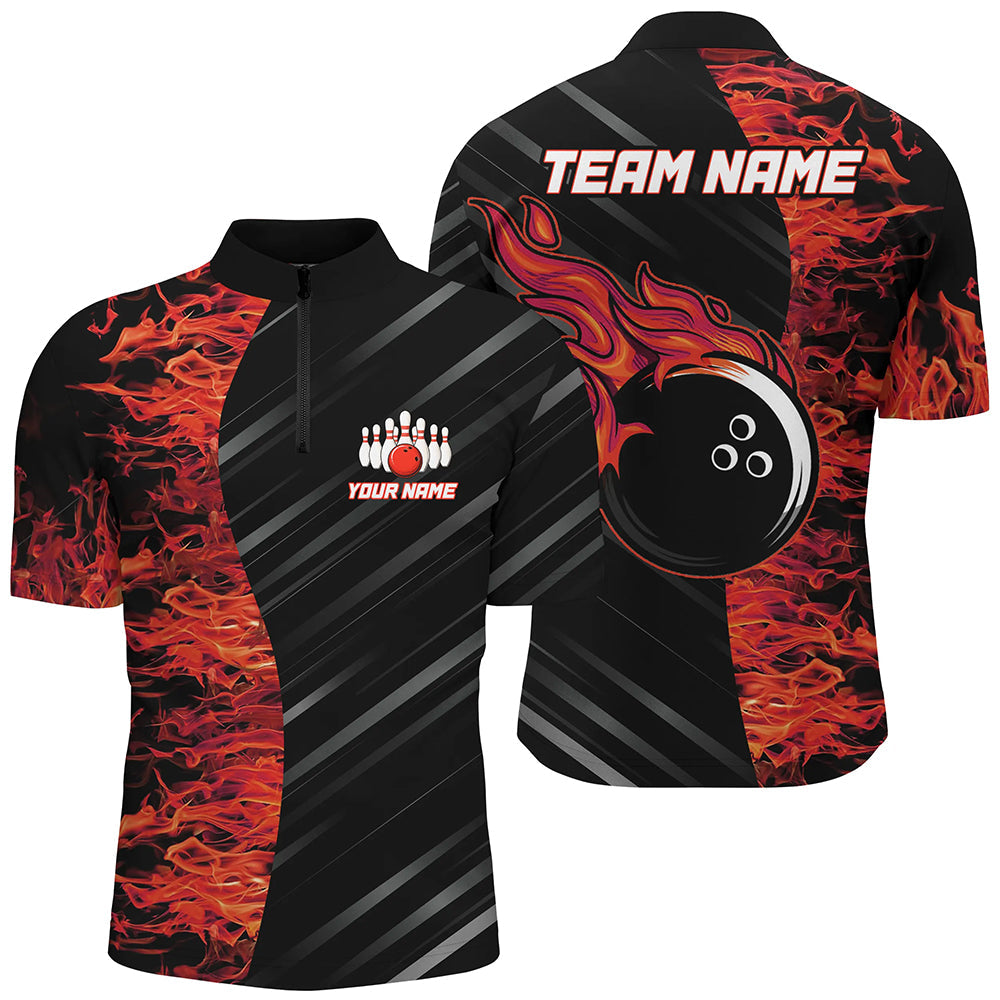 Custom Red Flames 1/4 Bowling Jersey for Men and Women B487