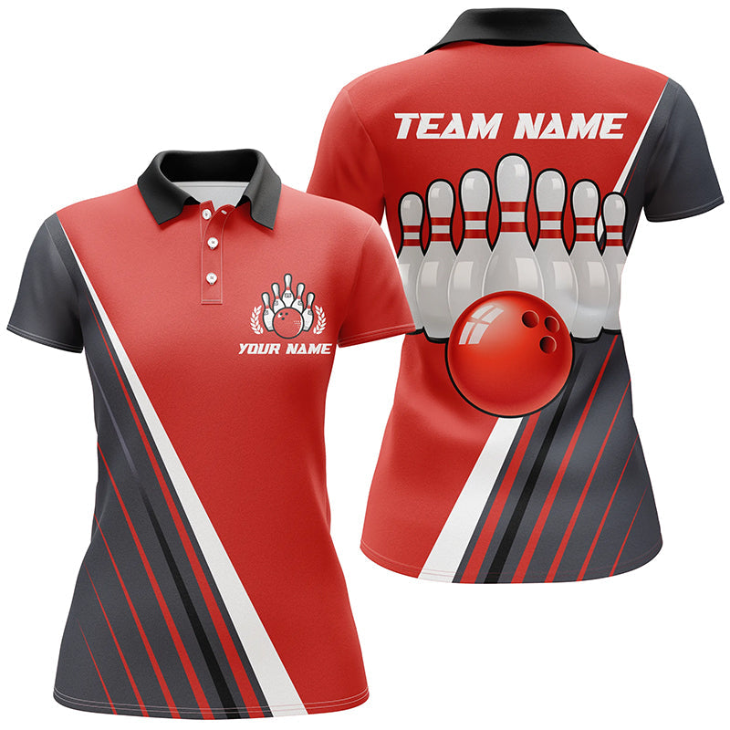 Women's Red & Black Bowling Polo Shirt B209