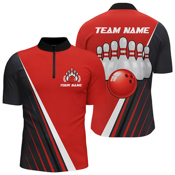 Men's Red & Black Custom Bowling Quarter-Zip Jersey B210