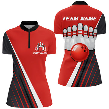 Women's Red & Black Bowling Quarter-Zip Jersey B211
