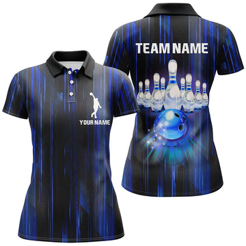 Women's Blue 3D Bowling Polo Shirt B308