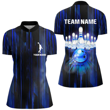 Women's Blue 3D Bowling Jersey 1/4 Zip B308