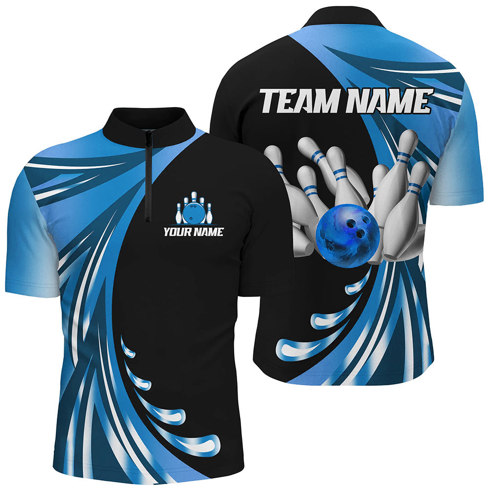 Custom Blue Bowling Team Quarter Zip Jersey for Men & Women B457