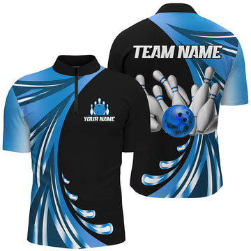 Custom Blue Bowling Team Quarter Zip Jersey for Men & Women B457