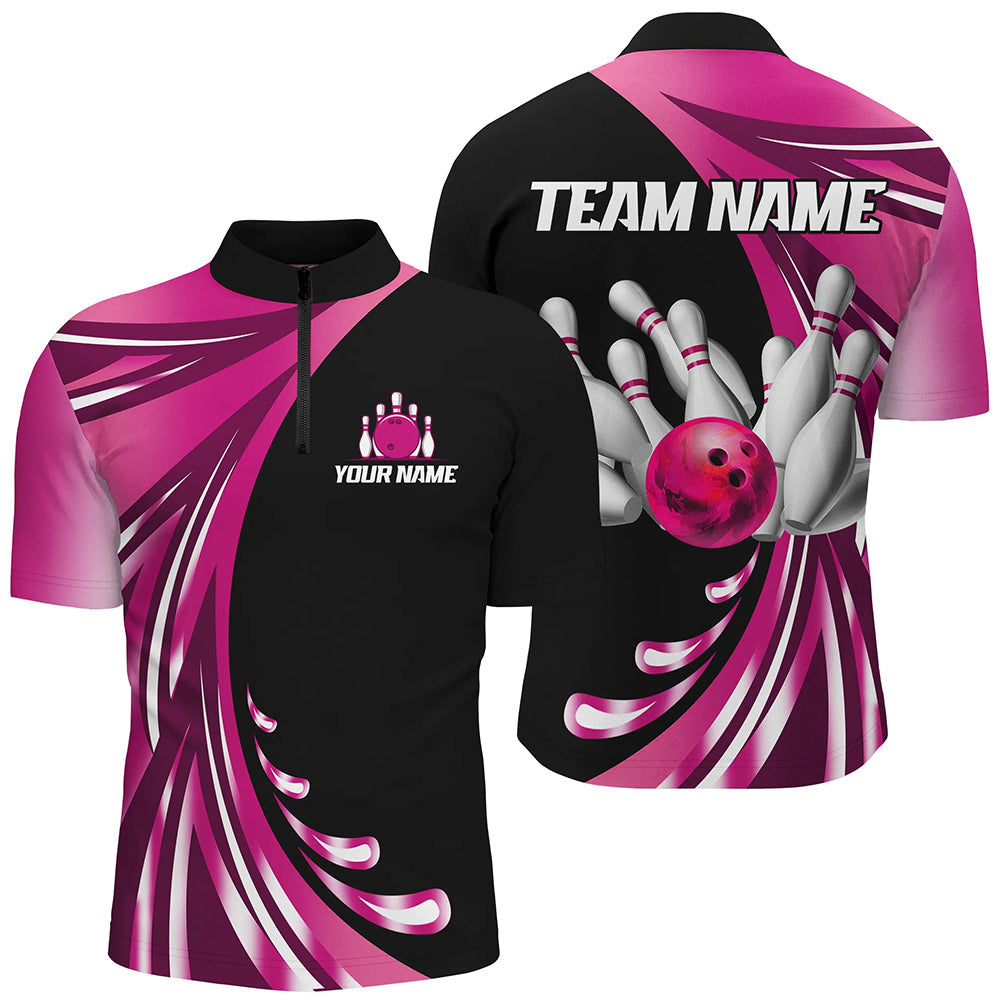 Custom Pink Bowling Team Jersey for Men & Women - Quarter Zip B457