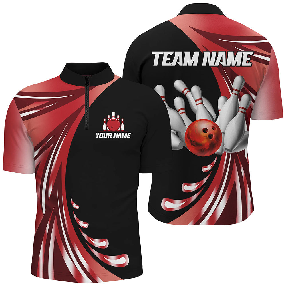Custom Red Bowling Jersey for Men & Women - Quarter Zip B457
