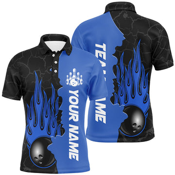 Custom Blue Flame Bowling Polo Shirts for Men & Women B471