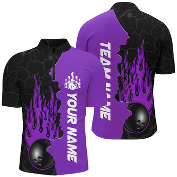 Custom Purple Flame Bowling Quarter Zip Shirts for Men & Women B471