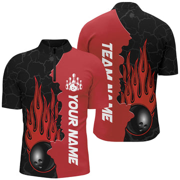 Red Flame Bowling Quarter Zip Shirt - Custom Team Jerseys for Men & Women B471