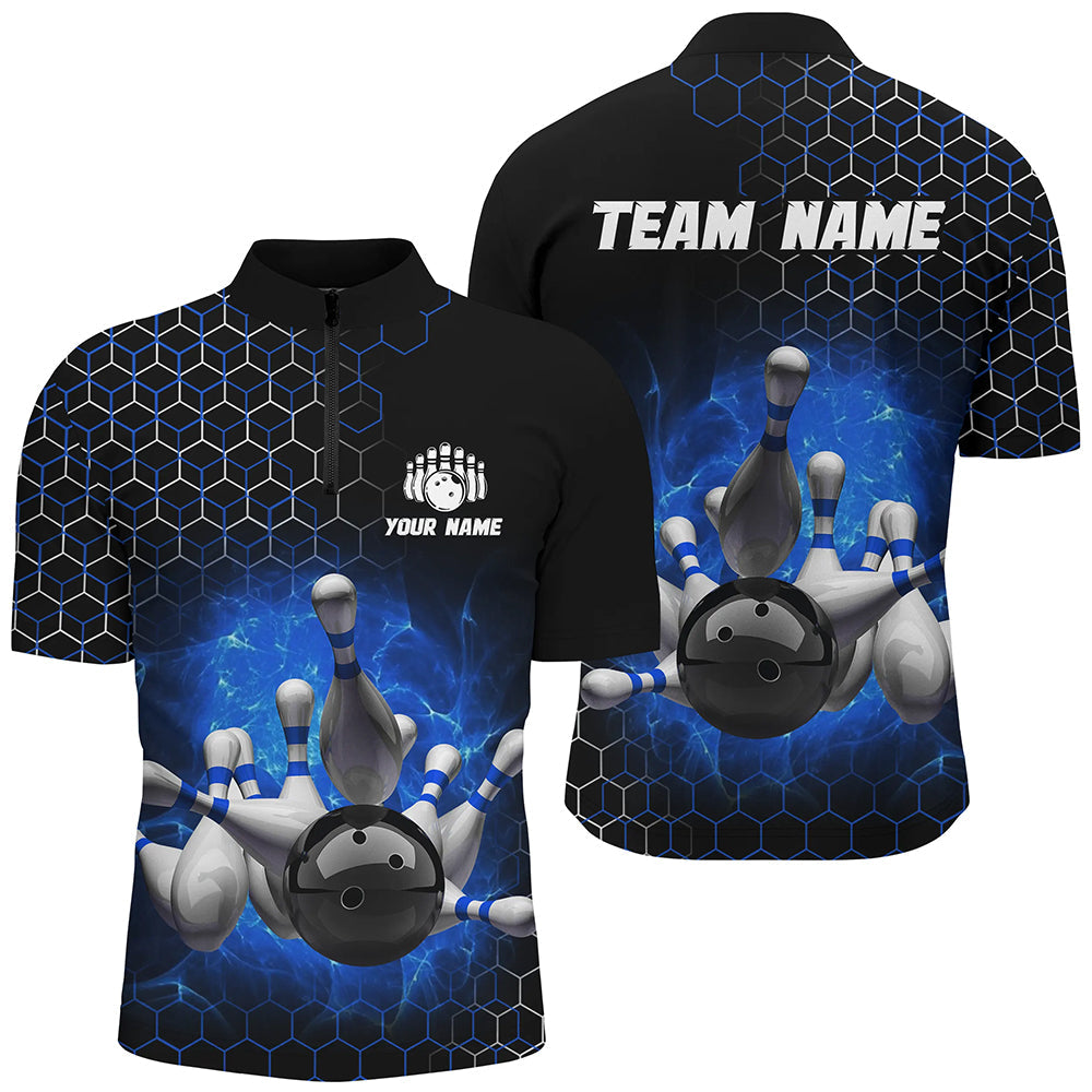 Custom Blue Bowling Quarter-Zip Jersey for Men and Women B490
