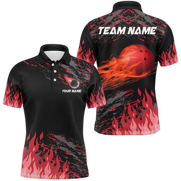 Red Flame Bowling Polo Shirt Unisex Custom Team Jersey B523