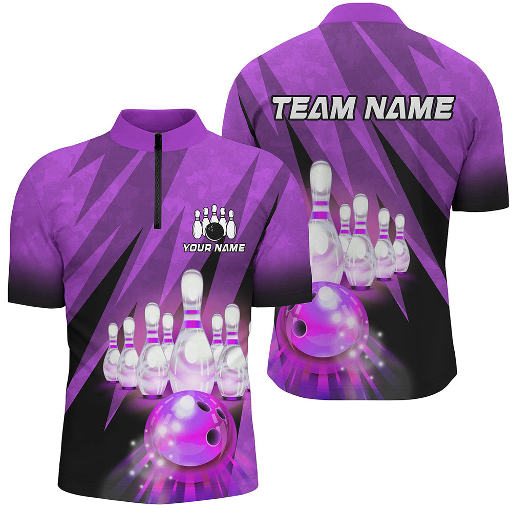 Custom Purple Bowling Shirt 1/4 Zip for Couples B501