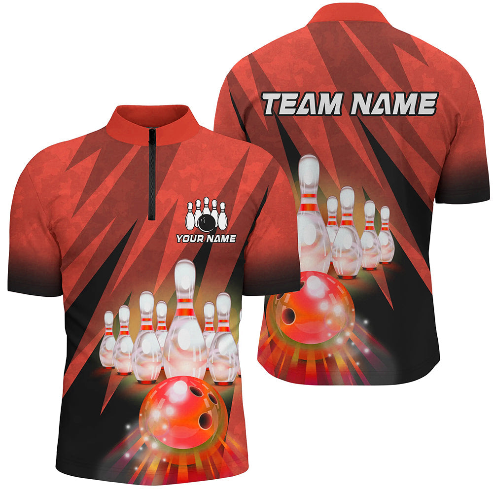 Custom Red 1/4 Zip Bowling Shirt for Couples B501