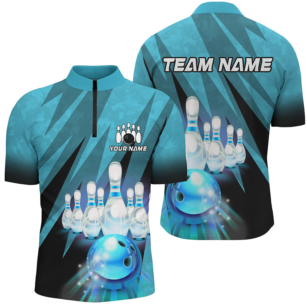 Turquoise Bowling Shirt 1/4 Zip for Couples B501