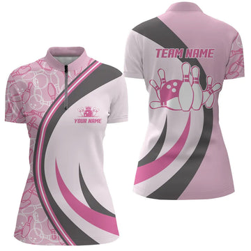 Women's Pink Bowling Quarter-Zip Shirt B103