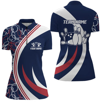 Custom Blue & Red Bowling Quarter-Zip Shirt for Women B109