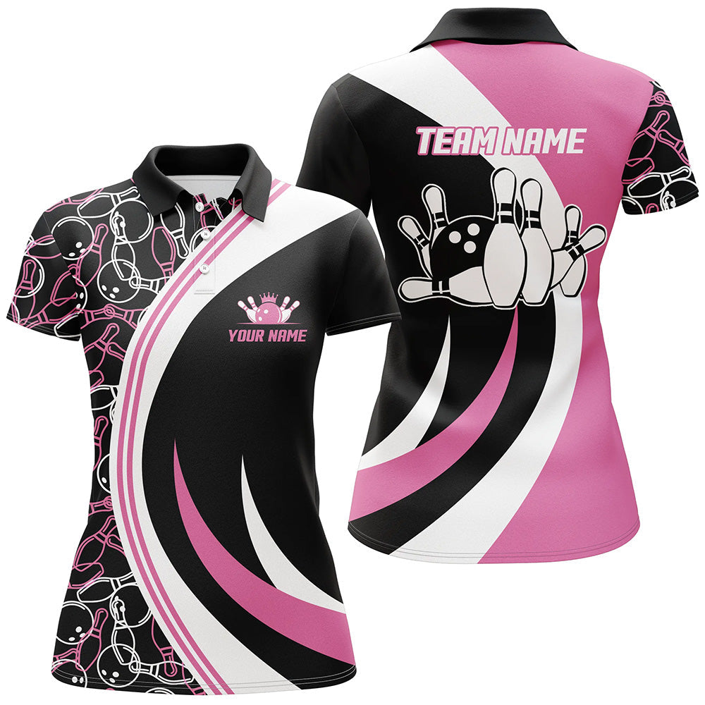 Women's Pink Bowling Polo Shirt - Custom Seamless Team Jersey B104