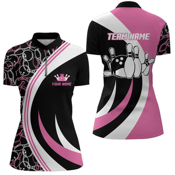 Pink Bowling Quarter-Zip Jersey for Women - Personalised Team Shirt B105