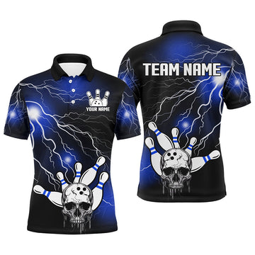 Skull Bowling Polo Shirt - Unisex Light Thunder Blue Halloween Jersey B541