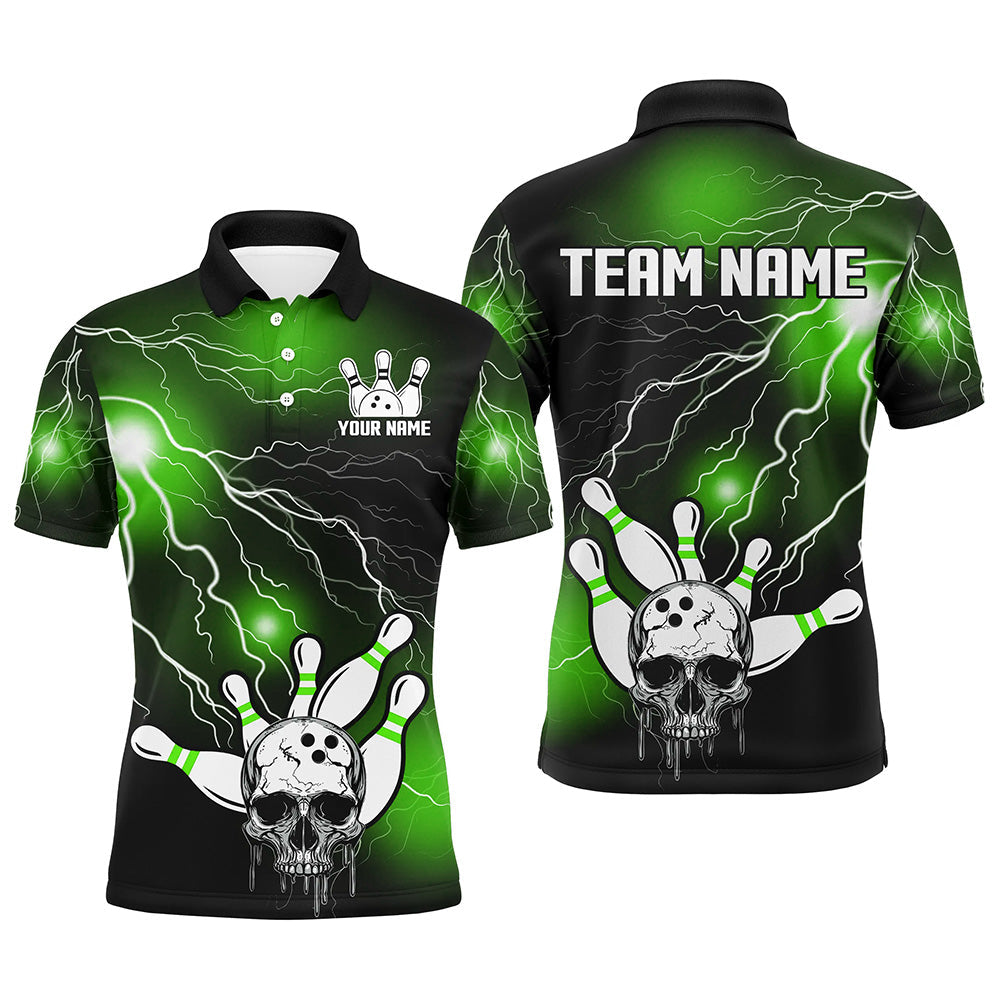 Skull Bowling Polo Shirt for Men & Women - Light Thunder Green Halloween Jersey B541