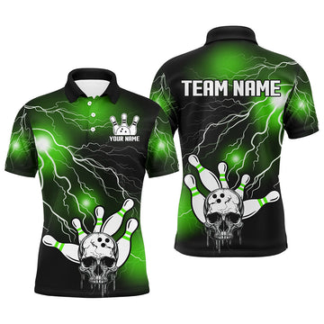 Skull Bowling Polo Shirt for Men & Women - Light Thunder Green Halloween Jersey B541
