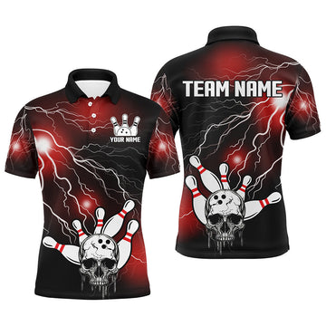 Skull Bowling Polo Shirt for Men & Women - Light Thunder Red Halloween Jersey B541