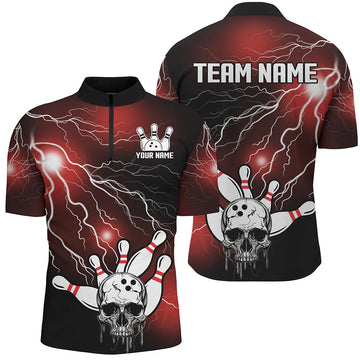 Skull Bowling 1/4 Zip Shirt Unisex Light Thunder Red Halloween Jersey B541