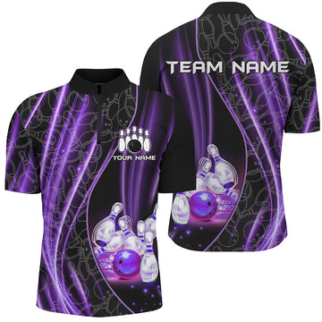 Purple Light Bowling 1/4 Zip Shirt for Couples B504