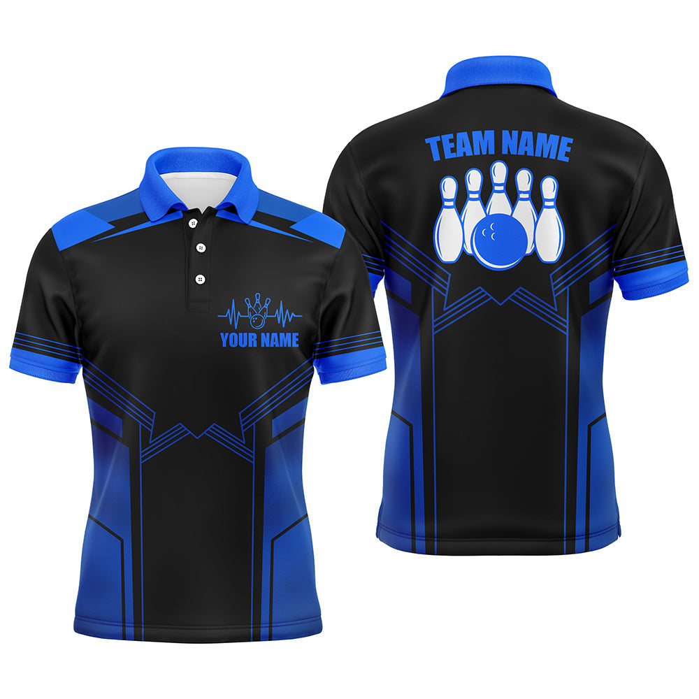 Men's Blue Bowling Polo Shirt with Custom Name B21