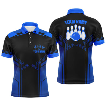 Men's Blue Bowling Polo Shirt with Custom Name B21