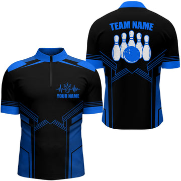 Men's Blue Bowling Quarter Zip Jersey B57