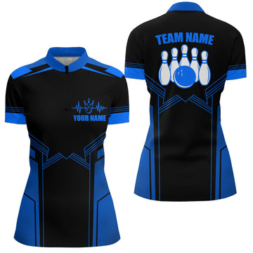 Blue Bowling Quarter-Zip Shirt for Women - Custom Name Jersey B192