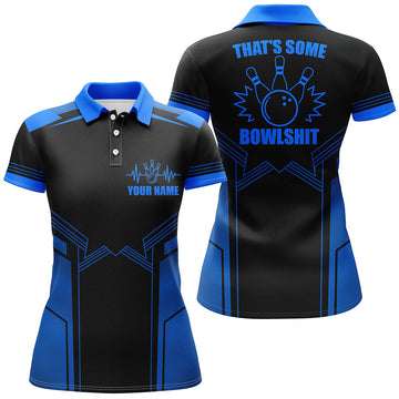 Women's Custom Blue & Black Bowling Polo Shirt B161