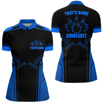 Custom Blue & Black Bowling Quarter-Zip Shirt for Women B163