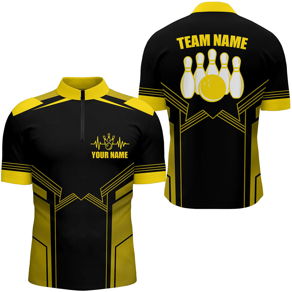 Men's Yellow Bowling Quarter Zip Jersey with Custom Name B68