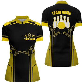 Yellow Women's Bowling Quarter Zip Jersey with Custom Name B69