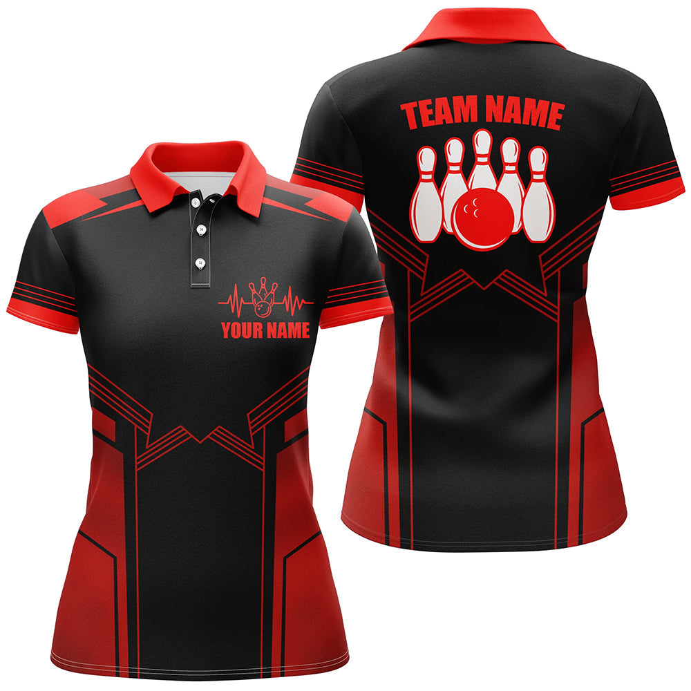 Red Women's Bowling Polo Shirt - Custom Team Jersey B71