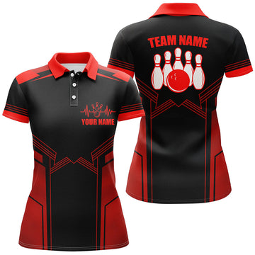 Red Women's Bowling Polo Shirt - Custom Team Jersey B71