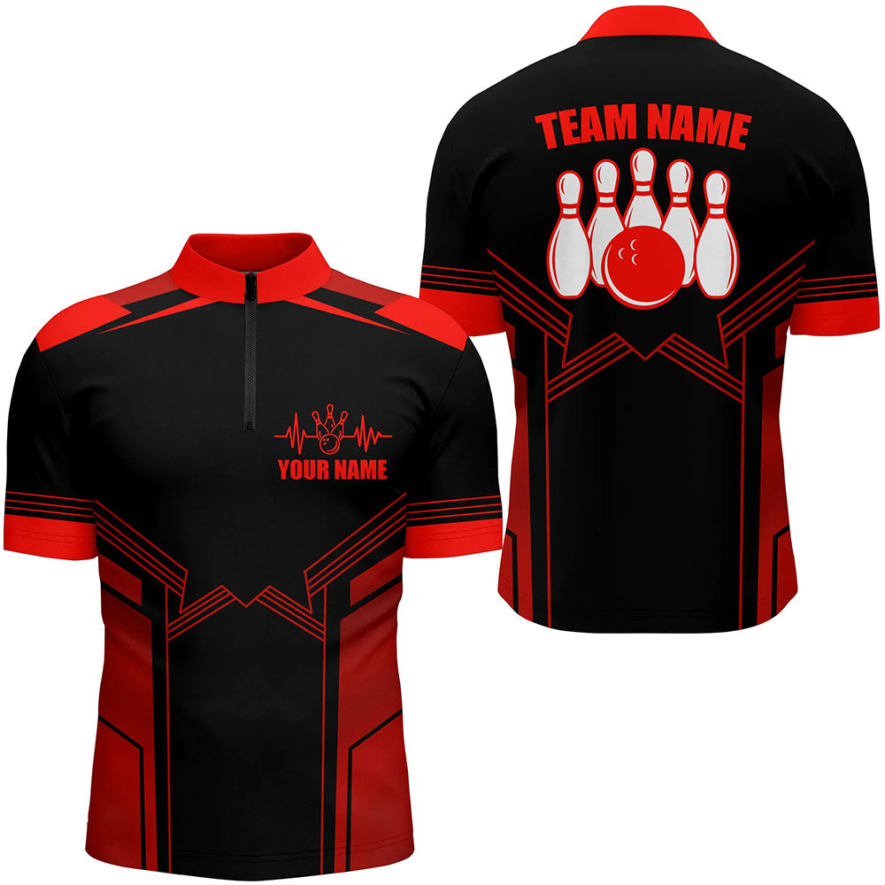 Red Men's Bowling Quarter Zip Jersey with Custom Name B72