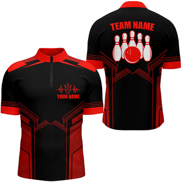Red Men's Bowling Quarter Zip Jersey with Custom Name B72