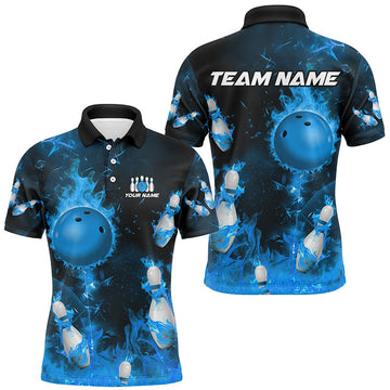 Blue Flame Custom Bowling Team Polo Shirt for Men & Women B529