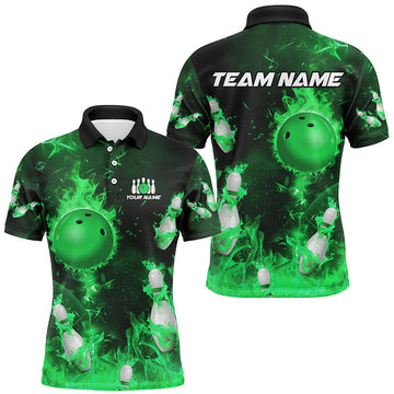 Green Flame Bowling Polo Shirt - Custom Team Jersey for Men & Women B529