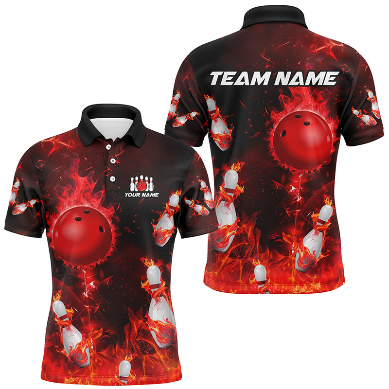 Red Flame Custom Bowling Team Polo Shirt for Men & Women B529